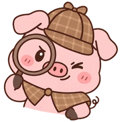 Oink, our pig mascot, in a detective's deerstalker cap